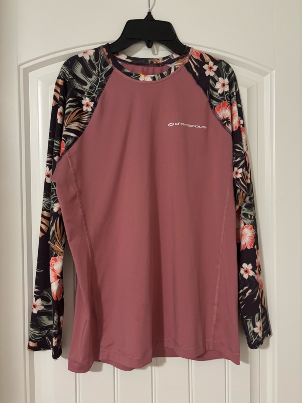 Quiksilver Mauve Long Sleeve Rash Guard with Floral Sleeve Panels